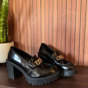 Steve Madden black chunky loafer heel